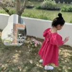 Elegant Princess Plaid Bow Midi Dress - Image 5