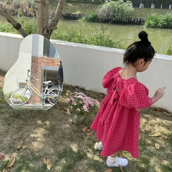 Elegant Princess Plaid Bow Midi Dress - Image 5