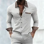 Men's shirt with plaid collar, trendy printed shirt, stylish and casual slim-fit long-sleeved shirt, suitable for everyday wear. - Image 3