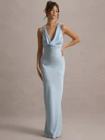 XIAOTANG Satin Cowl Neck Maxi Dress - Image 5