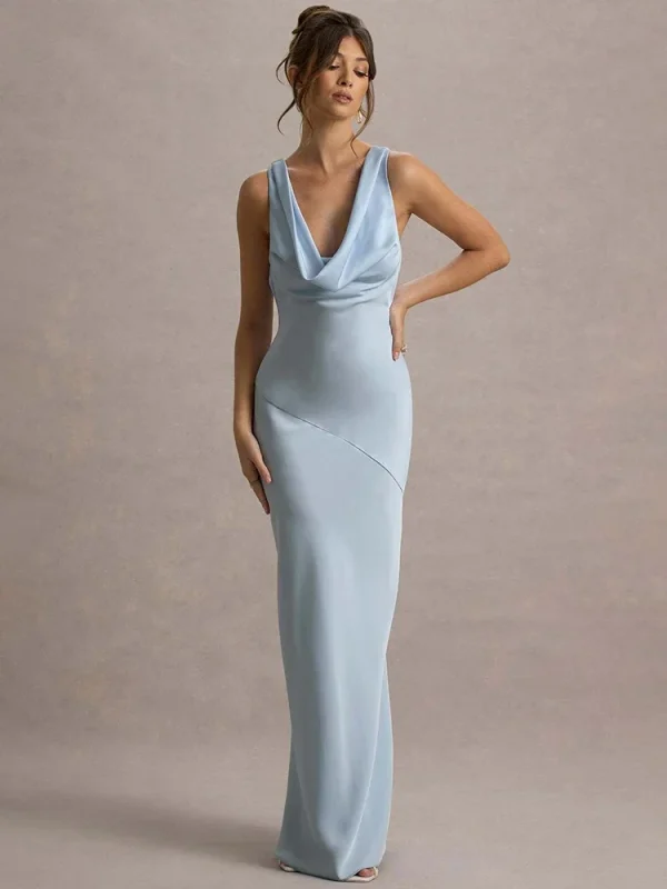XIAOTANG Satin Cowl Neck Maxi Dress - Image 5