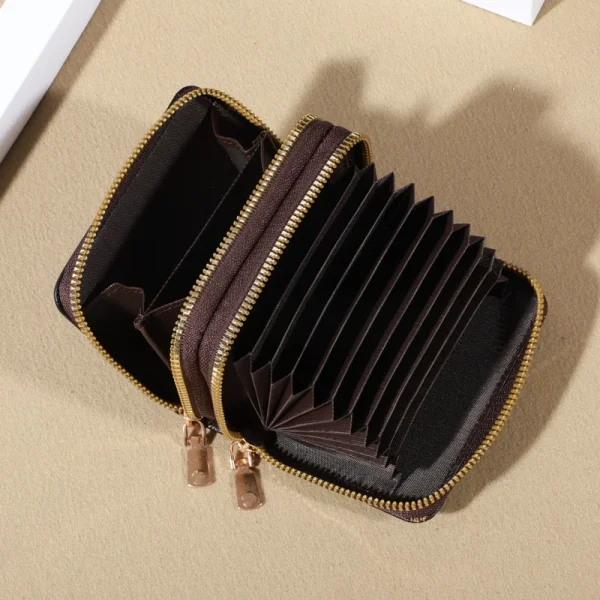 RFID Protection Mini Wallet - Chic Faux Leather with Double Zipper, Multiple Card Slots & Slip Pocket, Compact Classic Clutch - Image 14