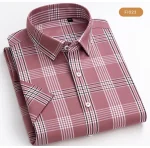 Plaid Checkered Short Sleeve 100% Cotton Shirt Button - Image 42