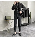 ( Jacket + Vest + Pants ) High-end Brand Boutique Fashion Solid Color Mens Casual Business Suit 3Piece Set Groom Wedding Dress - Image 27