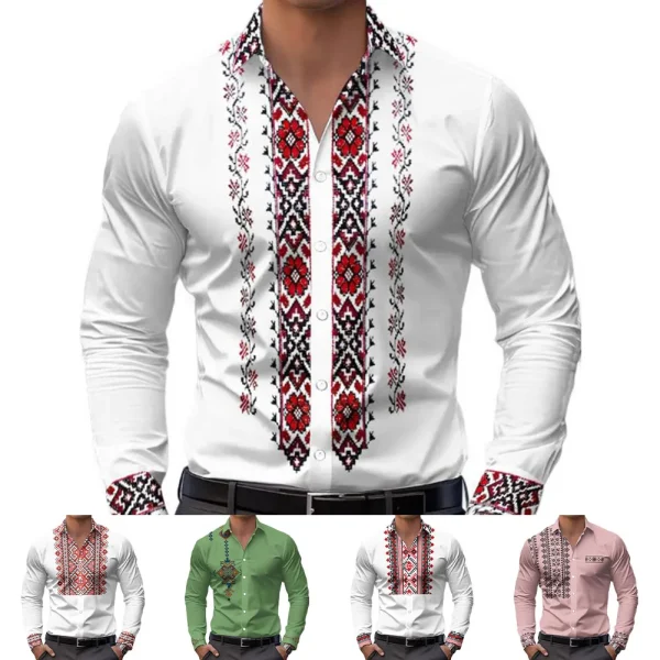 Mens Casual Shirts Long Sleeve Ethnic Style - Image 10