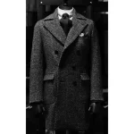 Men's Suit Long Jacket Dark Grey Herringbone Double Breasted Wedding Casual Slim Fit Man Suit Blazer Luxury Man Set Coat for Men - Image 3