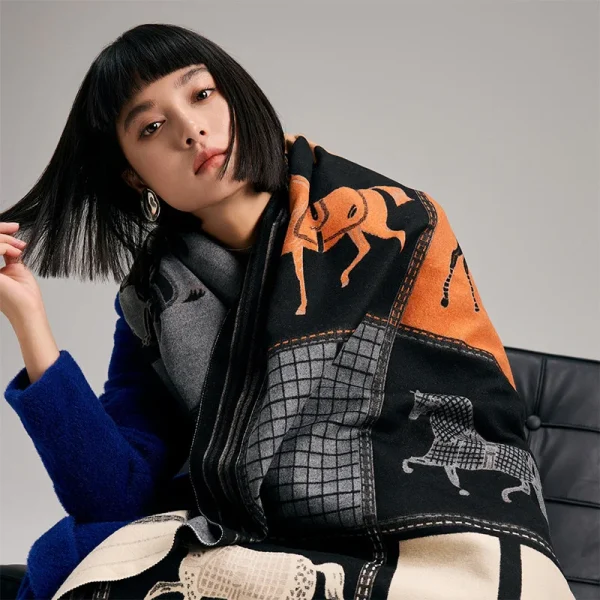 New Hot Winter Scarf Women Soft Cashmere Warm Pashmina Plaid Horse Print Scarves Wraps Thick Shawl Bufandas Tassel Stoles Hijabs - Image 3