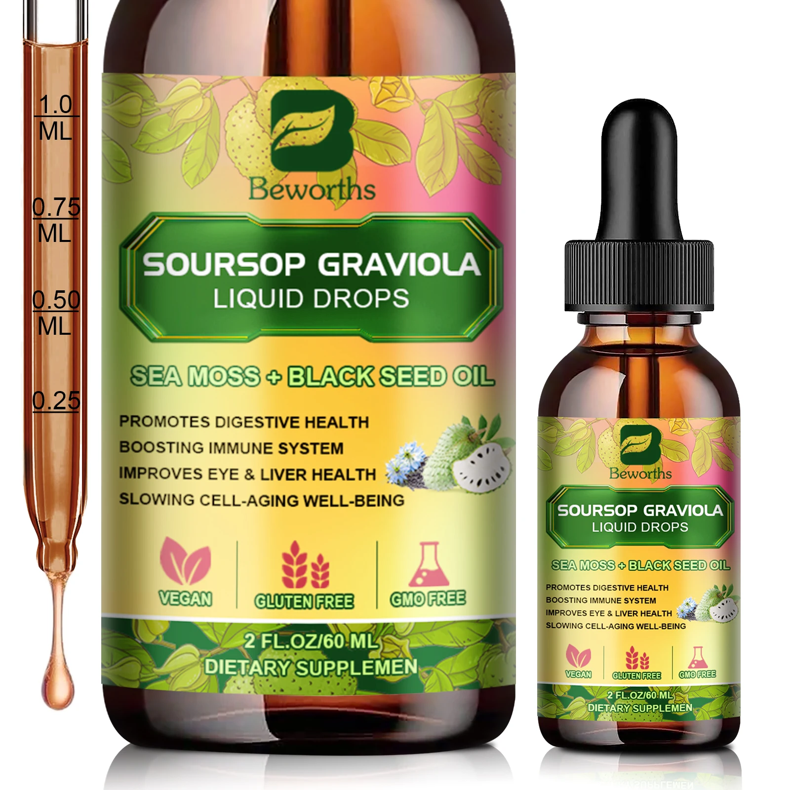 Sbb2bfab8ac9d4cc1b3fffec4a29cee98d.webp Graviola Extract Drops Black Seed Oil Support Immunity and Kidney Health,Detox, - Image 1