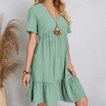 Women Summer Loose Waist Ruffle Fit Flare Dresses - Image 22