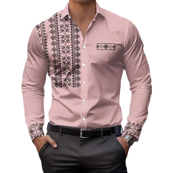 Mens Casual Shirts Long Sleeve Ethnic Style - Image 8
