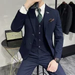 ( Jacket + Vest + Pants ) High-end Brand Boutique Fashion Solid Color Mens Casual Business Suit 3Piece Set Groom Wedding Dress - Image 2