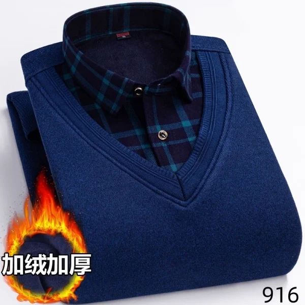 2026 Men's Winter Warm Shirts Thickened Fake Two-piece Shirts Male High-quality Shirts Men's Warm Clothes Shirt Pullovers Tops - Image 16