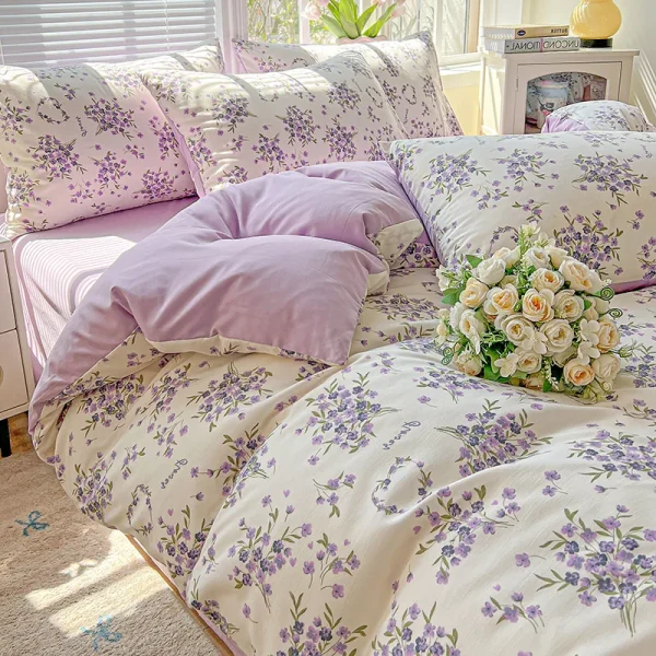 1pc Purple Lavender Printed Duvet Cover Single/Queen/King Size Quilt Cover for Double Bed Flower housse de couette220x240cm - Image 2