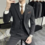 ( Jacket + Vest + Pants ) High-end Brand Boutique Fashion Solid Color Mens Casual Business Suit 3Piece Set Groom Wedding Dress - Image 15