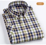 Plaid Checkered Short Sleeve 100% Cotton Shirt Button - Image 40