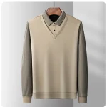 Long Sleeve T-shirt Shirts Winter Fleece Male Lapel Fake Two-piece Striped Regular Fit Thick Plush Warm Knitted Pullover Men Top - Image 41