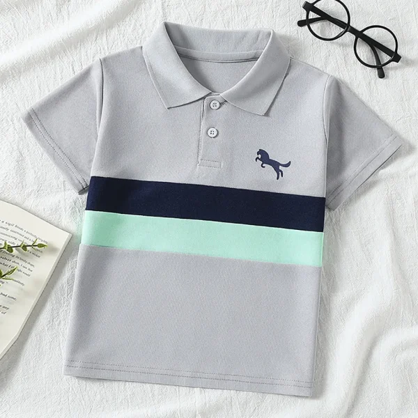 Boys Handsome And casual Lapel Short Sleeved T-shirt - Image 22