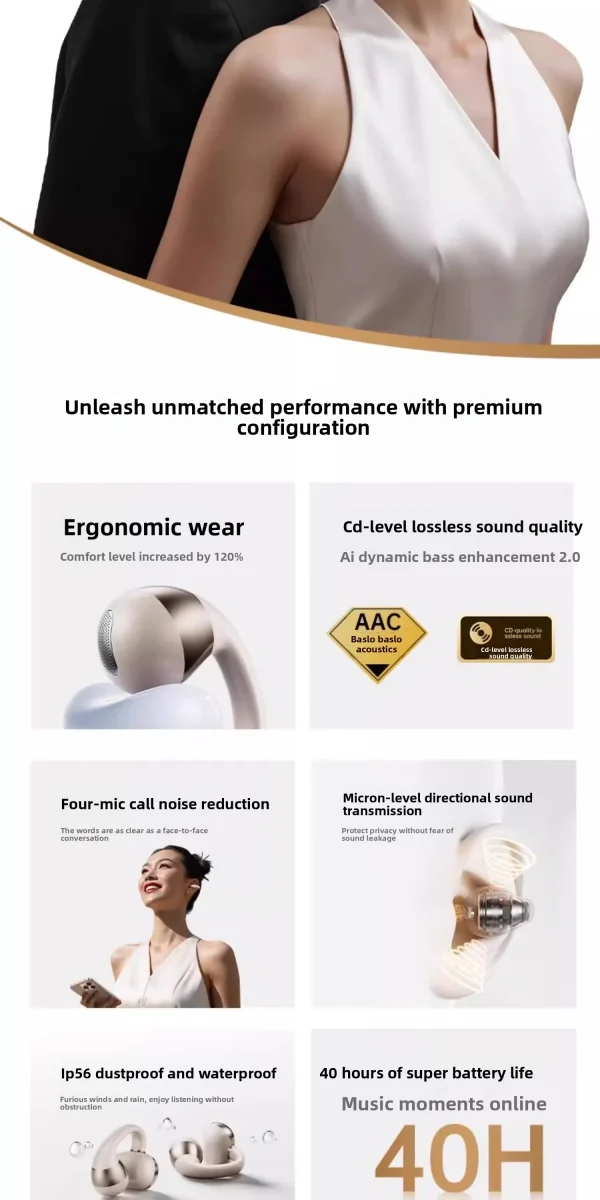 Open-Ear Headphones, Clip-On Earbuds-Wireless Bluetooth Earbuds with Microphone EarHook Sports HiFi Sound Headset - Image 9