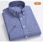 Plaid Checkered Short Sleeve 100% Cotton Shirt Button - Image 27