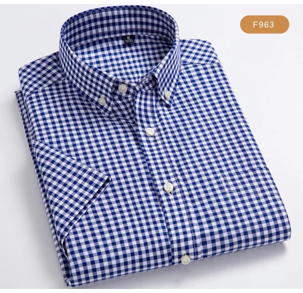 Plaid Checkered Short Sleeve 100% Cotton Shirt Button - Image 27