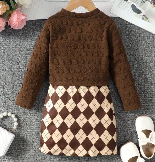 Girls' 2-Piece Brown Top & Lattice Dress Set - Image 5