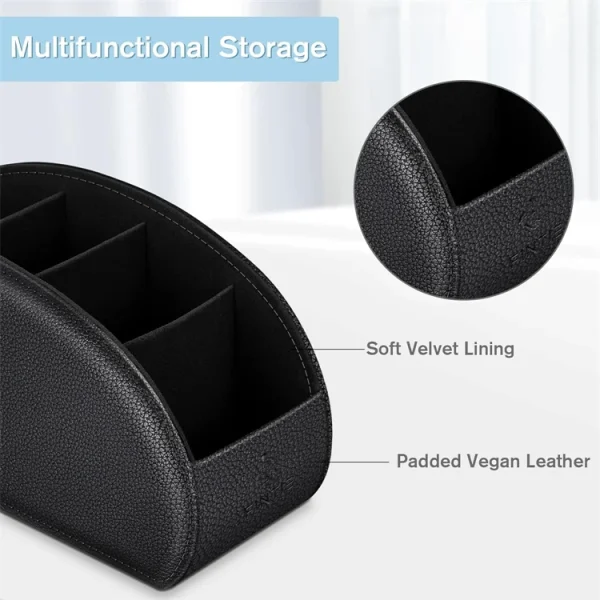 LMETJMA Remote Control Holder with 5 Compartments PU Leather TV Remote Caddy Storage Box Organizer Tray Desktop Organizer - Image 21