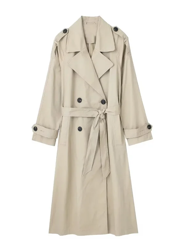 Willshela Women Fashion With Belt Solid Double Breasted Trench Vintage Lapel Neck Long Sleeves Female Chic Lady Outfits - Image 5