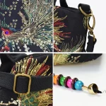 Ethnic Style Sequins Tote Bag, Peacock Embroidery Handbags, Vintage Canvas Crossbody Bag - Image 3