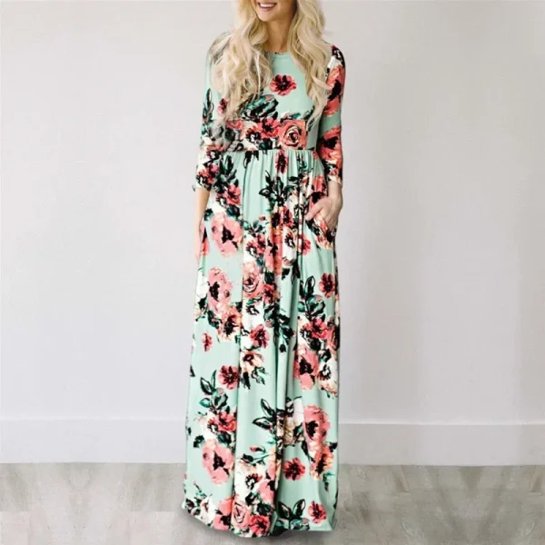 Summer Maxi Dress Women Floral Print Boho Beach Dress - Image 9