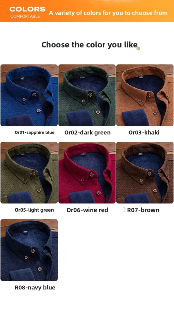 Men's Large Size Corduroy Fleece Warm Plaid Classic Style - Image 26