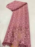 2025 African Nigerian High Quality Embroidery Lace Fabric Water Soluble  Tulle Wedding Party Dress Guipure Sequins 5Yards JL525 - Image 5