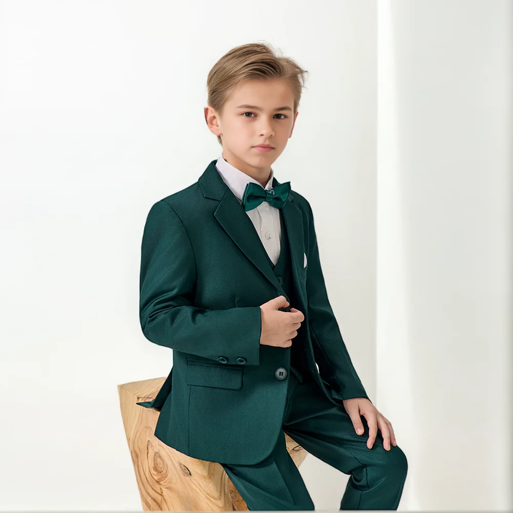 Scea6f028fdf541a184b6276705771ae2o.webp Boys' High-End Forest Green 4-Piece Suit Set - Image 1