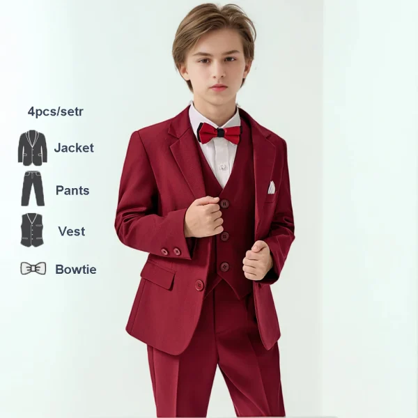 Boys' High-End Forest Green 4-Piece Suit Set - Image 12