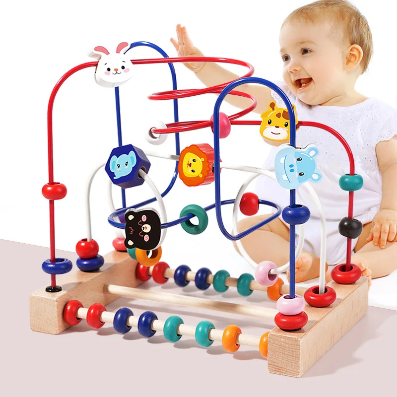 Scfe5a09e751a405ab7b5eb290b3c2ccaG.webp Wooden Bead Maze: Animal & Fruit Sensory Toy - Image 1