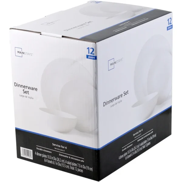 12-Piece White Stoneware Dinnerware Set 4 Dishwasher Microwave Safe Elegant Tableware Bowls Plates Ideal Formal Casual Use - Image 6