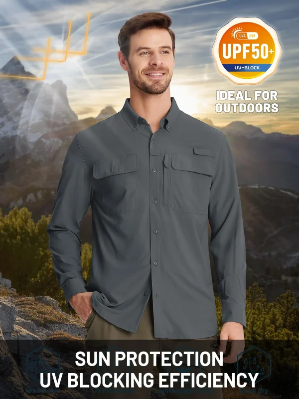 Men's Tactical Long Sleeve UPF Sun Protection Shirt - Image 24
