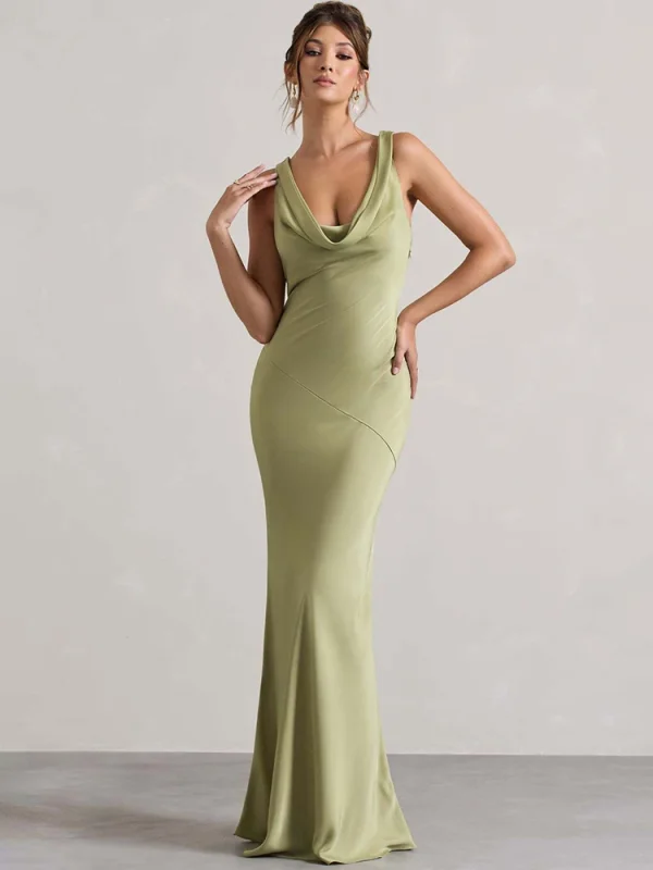 XIAOTANG Satin Cowl Neck Maxi Dress - Image 7