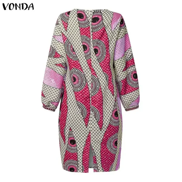 Vonda Plus Size Bohemian Print Long Sleeve Midi Dress - Image 19