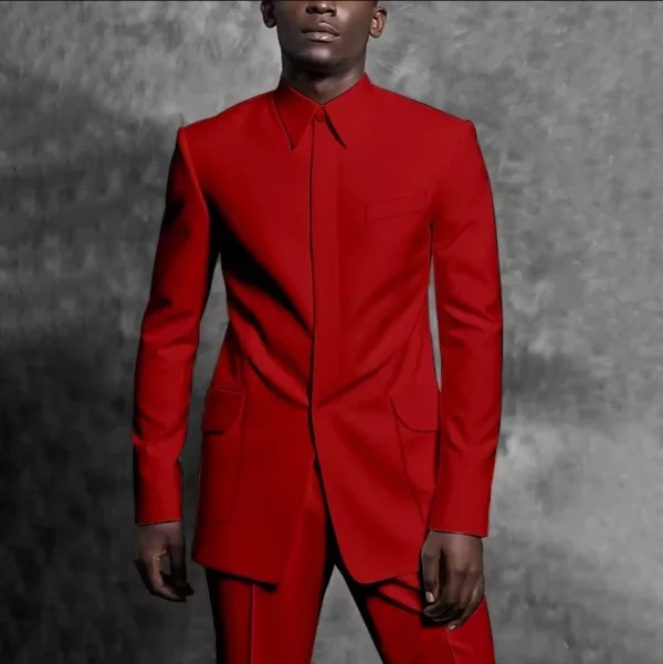 Tailored Man Suit Stand Collar Tuxedo Gentleman Solid Color Outfit Set 2 Piece Suits Smart Casual Daily Office Male Clothing - Image 7