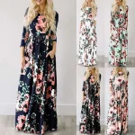 Summer Maxi Dress Women Floral Print Boho Beach Dress - Image 2