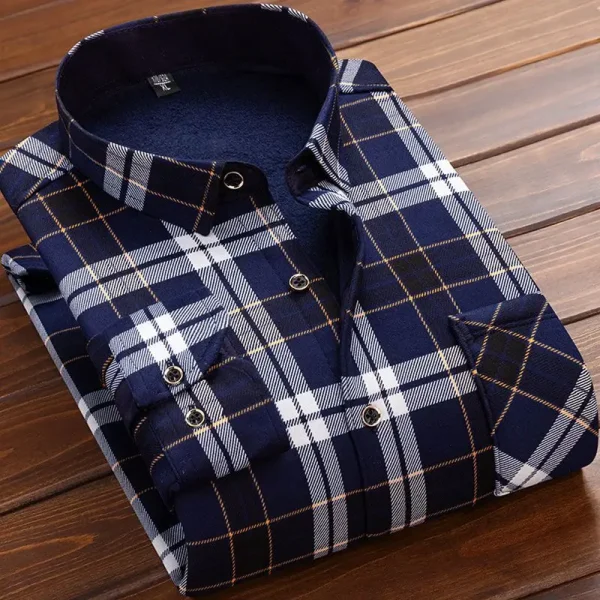 2025 Men's Winter Warm Long Sleeve Plaid Shirts Flannel Fur Lined Thick Formal Shirts Fleece Casual Shirt for Men Dress Shirts - Image 38
