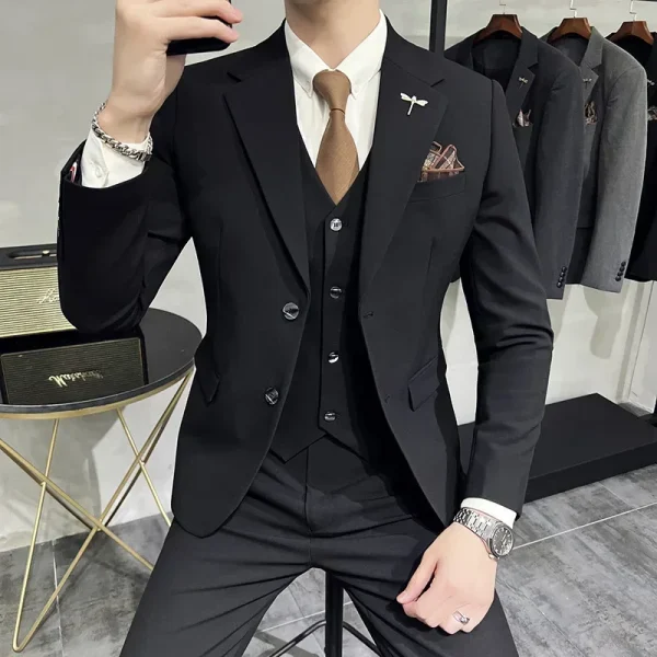 ( Jacket + Vest + Pants ) High-end Brand Boutique Fashion Solid Color Mens Casual Business Suit 3Piece Set Groom Wedding Dress - Image 13