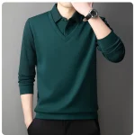Long Sleeve T-shirt Shirts Winter Fleece Male Lapel Fake Two-piece Striped Regular Fit Thick Plush Warm Knitted Pullover Men Top - Image 25