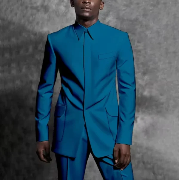 Tailored Man Suit Stand Collar Tuxedo Gentleman Solid Color Outfit Set 2 Piece Suits Smart Casual Daily Office Male Clothing - Image 10