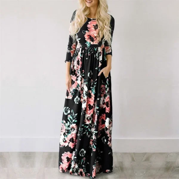 Summer Maxi Dress Women Floral Print Boho Beach Dress - Image 16
