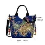 Ethnic Style Sequins Tote Bag, Peacock Embroidery Handbags, Vintage Canvas Crossbody Bag - Image 6