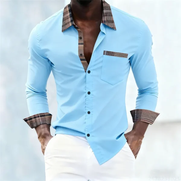 Men's shirt with plaid collar, trendy printed shirt, stylish and casual slim-fit long-sleeved shirt, suitable for everyday wear. - Image 31