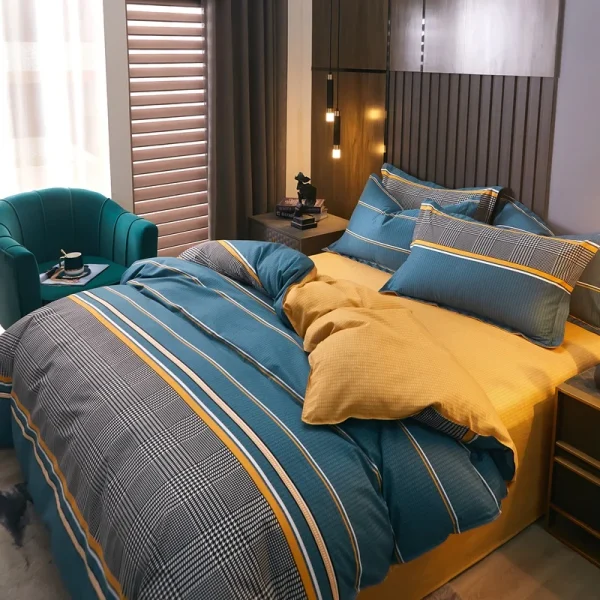 3pcs Dark Blue Striped Style Duvet Cover Set for Boy Geometric Pattern Luxury Hotel Room Decor 100% Cotton Skin-friendly Bedding - Image 32