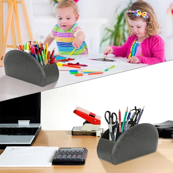 LMETJMA Remote Control Holder with 5 Compartments PU Leather TV Remote Caddy Storage Box Organizer Tray Desktop Organizer - Image 5