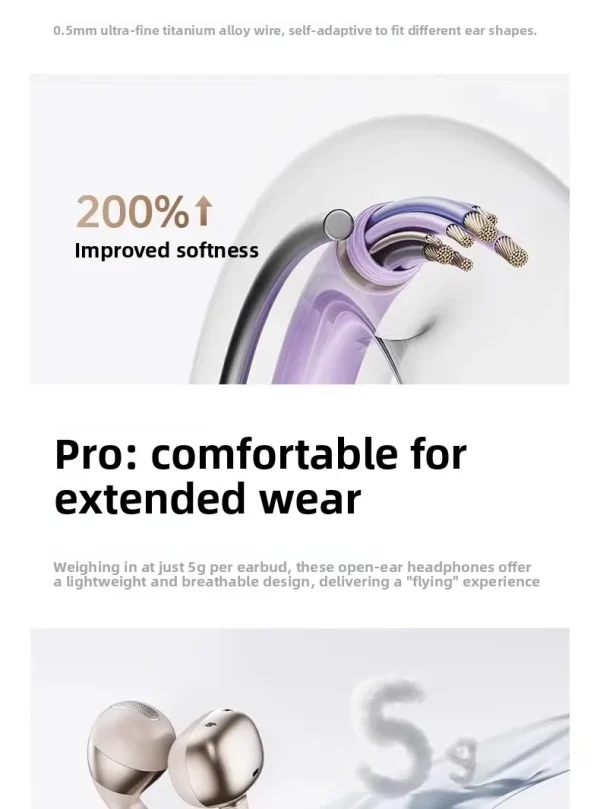 Open-Ear Headphones, Clip-On Earbuds-Wireless Bluetooth Earbuds with Microphone EarHook Sports HiFi Sound Headset - Image 10
